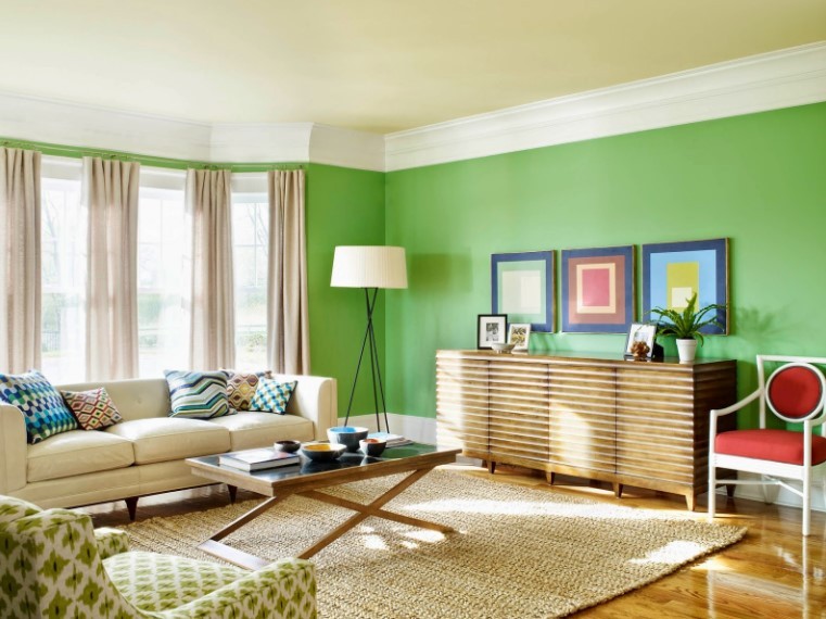 Minimalist living room light green paint