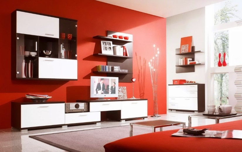 Minimalist living room red paint
