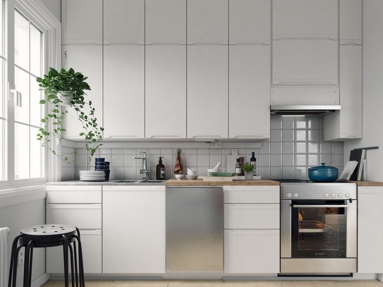 Scandinavian kitchen with plain cabinet