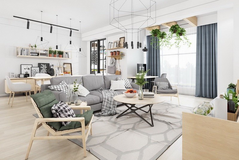 Scandinavian living room hexagonal