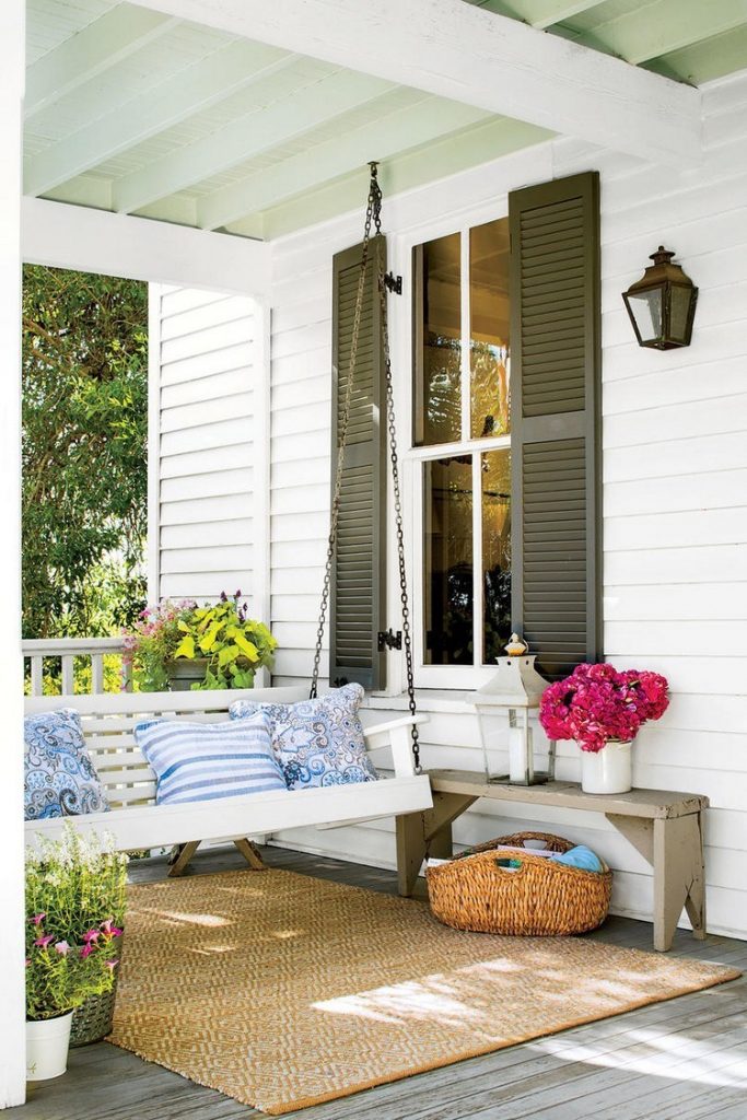 Front porch design with swing chair