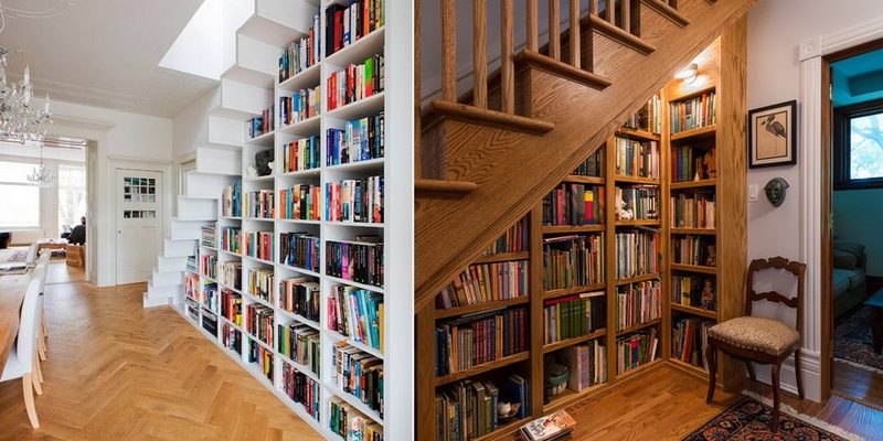 Unique bookshelves under the stairs
