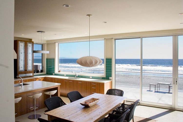 L-shape kitchen design with beach views
