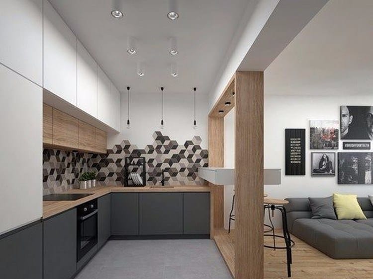 Unique L-shape minimalist kitchen design