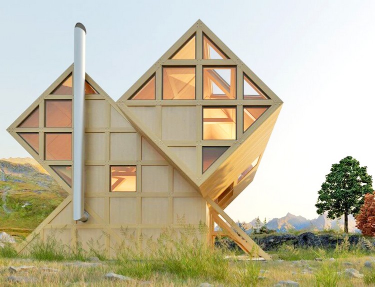 Unique geometric house design with a rhombus shape