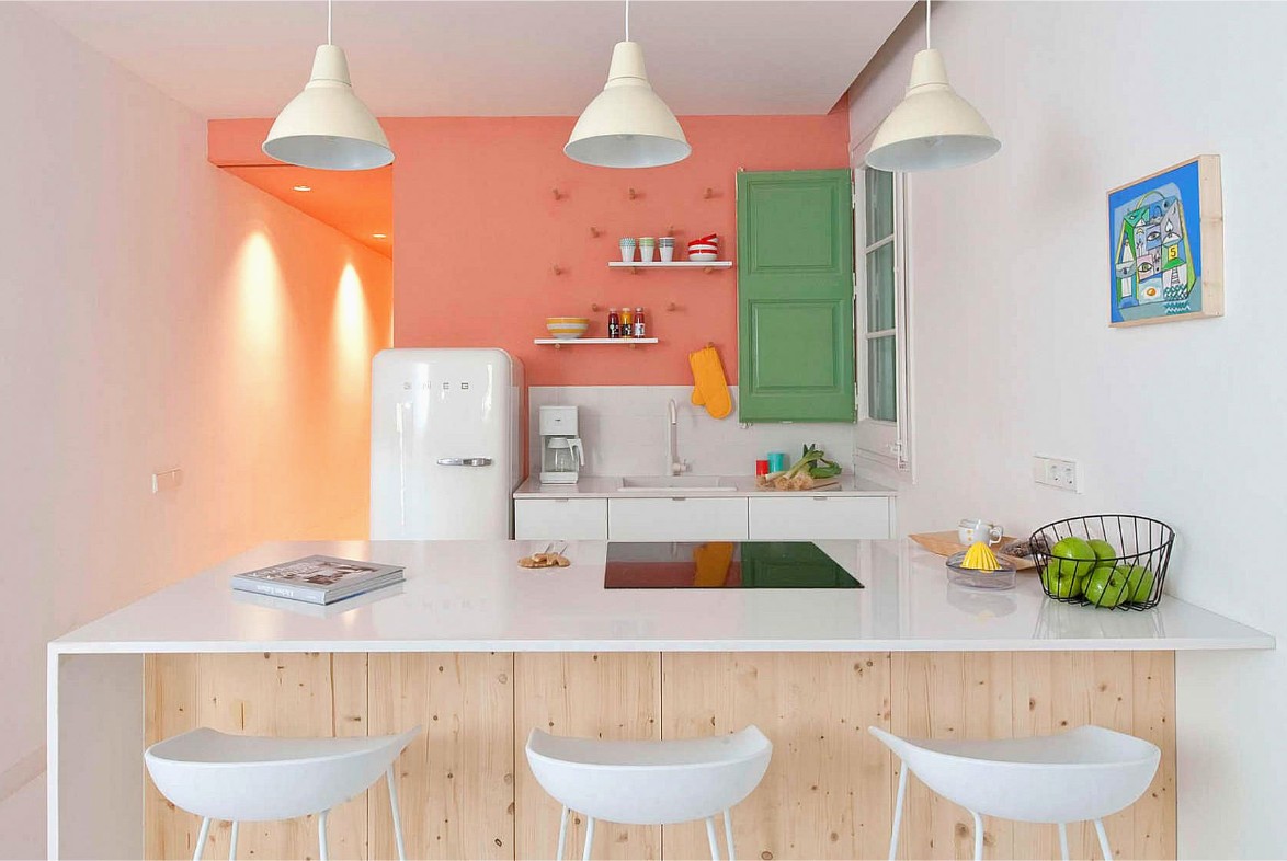 Fashionable Small Kitchen in Soft Pastels